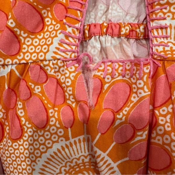 Figue Long Sleeve Cutout Cotton Midi Dress Floral Boho Resort Pink Orange Sz S - Picture 14 of 15